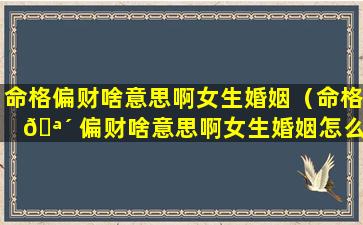 命格偏财啥意思啊女生婚姻（命格 🪴 偏财啥意思啊女生婚姻怎么样）